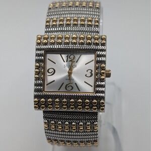 Studio Time Chunky Cuff Watch Mixed Metal Wide Bracelet Quartz